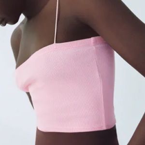 Pink spaghetti strap crop top